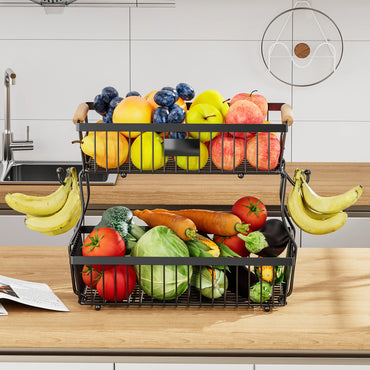 33*29cm deteachable fruit vegetable kitchen storage organizeation racks holders double-layer trays wood hand SS home display