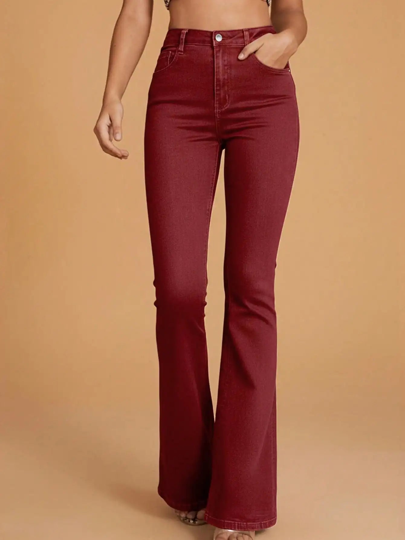 High-Waisted Black Flared Jeans for Women, Stretch Denim, Full-Length