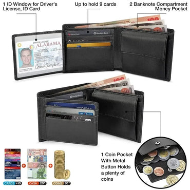 Wallets Mens Slim RFID Blocking with Coin Pocket 2 Banknote Compartments 10 Credit Card Holders Wallet for Men