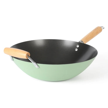 Carbon Steel Wok Nonstick 14 Inch Cooking Pan Dishwasher Safe Suitable All Stovetops Induction Gas Electric Even Heat