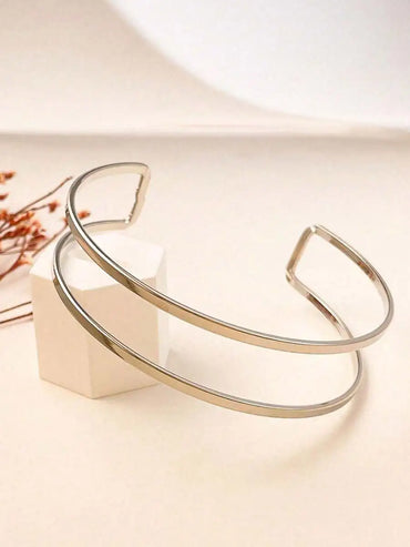 Gold Tone Fluid Curve Cuff Bracelet For Women Minimalist Summer Party Jewelry Gift
