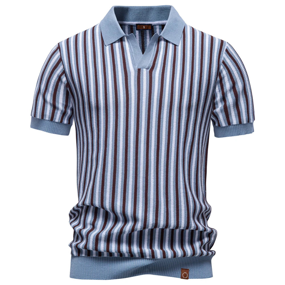 Summer Men's Polo Shirts 2026 Stripe Design Ice Silk Short Sleeve Cool Touch Breathable Casual Outdoor Polo Shirt for Men