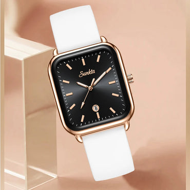 Sunkta Fashion Elegant Woman Watch Luxury Retro Calendar Silicone Belt Casual Sport Waterproof Simple Quartz Watches Ladies Gift