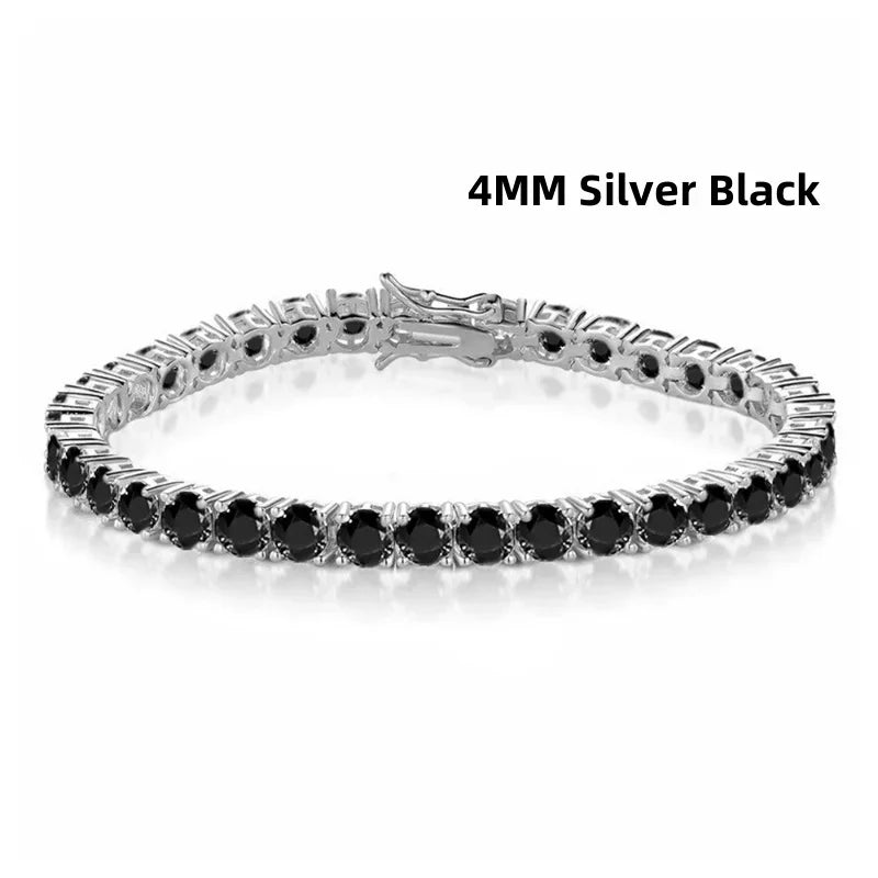 New Fashion Real S925 Sterling Silver Plated 18K Gold 5A Grade Zircon Black Tennis Bracelet for Men and Women Fashion Jewelry