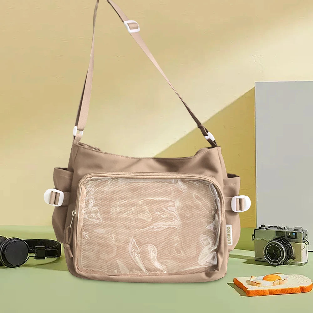 Women Ita Bag Fashion Shoulder Bag with Clear Window Simple Tote Bag Adjustable Strap Stylish Crossbody Bag Trendy Outdoor Bag