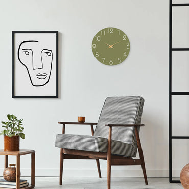 Modern Minimalist White Numbers Green Background Pattern Wooden Wall Clock Living Room Bedroom Kitchen Home Decoration Wall Clock Silent Quartz Clock Holiday Gift 10 Inches 12 Inches 14inch 16inch (No Battery)