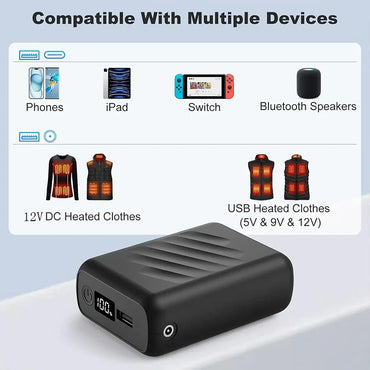 30000mAh Rechargeable 12V 3A Power Pack Suitable For Heating Vests Power Banks Backup Batteries And Air Conditioning Workwear