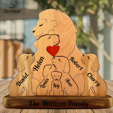 Wooden Lion Family Puzzle Ornament DIY Custom Name Home Decorations Thanksgiving Christmas Gifts Gifts for Mom Art Crafts