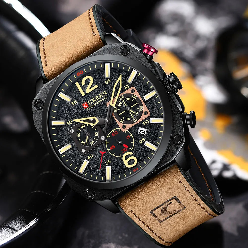 New CURREN Brand Watch Men Leather Sports Watches Men's Army Military Quartz Wristwatch Chronograph Male Clock Relogio Masculino