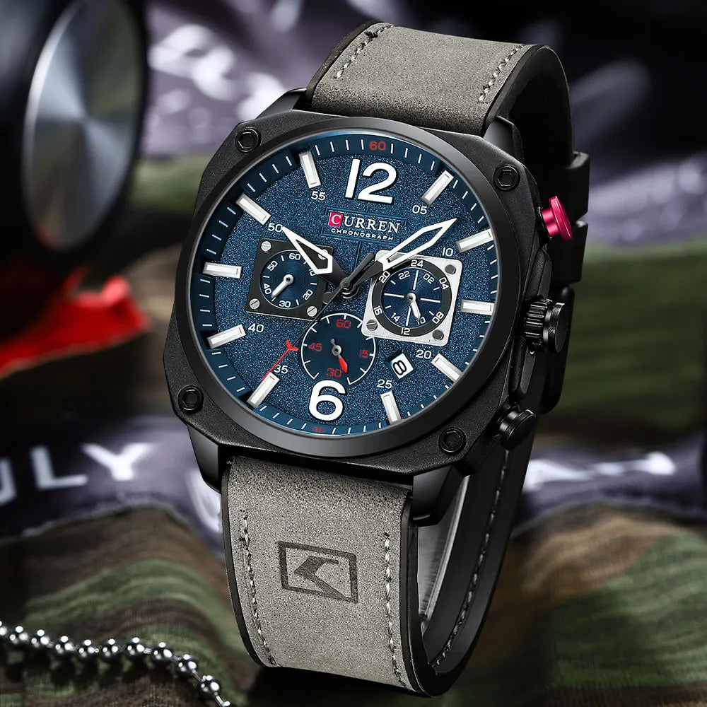 New CURREN Brand Watch Men Leather Sports Watches Men's Army Military Quartz Wristwatch Chronograph Male Clock Relogio Masculino