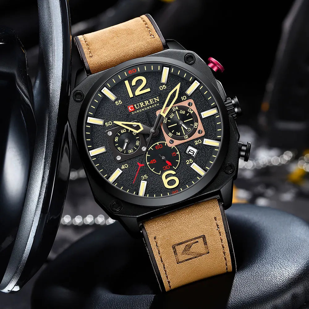 New CURREN Brand Watch Men Leather Sports Watches Men's Army Military Quartz Wristwatch Chronograph Male Clock Relogio Masculino