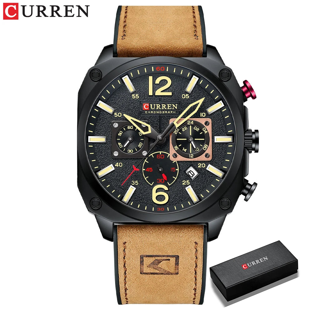 New CURREN Brand Watch Men Leather Sports Watches Men's Army Military Quartz Wristwatch Chronograph Male Clock Relogio Masculino