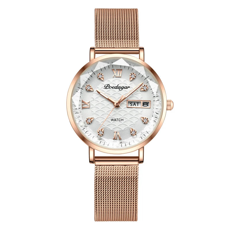 POEDAGAR High Quality Women Watch Stainless Steel Exquisite Wristwatch Bracelet Waterproof Luminous Elegant Ladies Watches Reloj