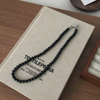 Fashion Punk Smooth Black Round Beads String Necklace for Women Men Unisex Acrylic Beads Choker Jewelry on The Neck Collar Gift