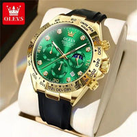 OLEVS 2875 Luxury Quartz Men Watch Silicone Strap Waterproof 24hour Moon Phase Chronograph Fashion Classic Sports Man Wristwatch