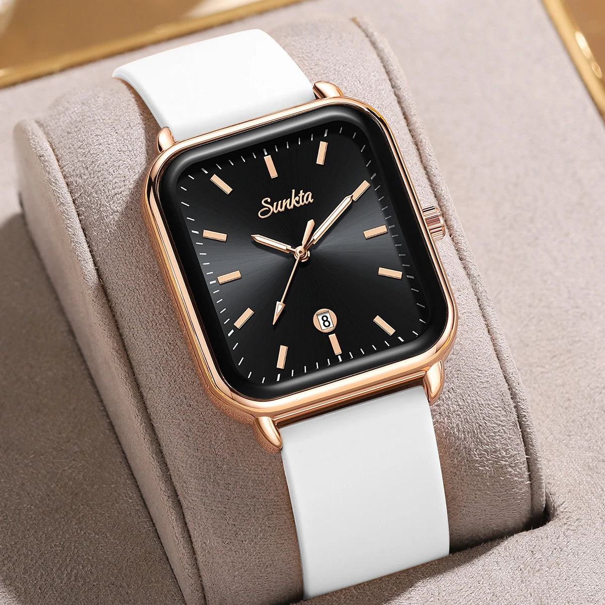 Sunkta Fashion Elegant Woman Watch Luxury Retro Calendar Silicone Belt Casual Sport Waterproof Simple Quartz Watches Ladies Gift