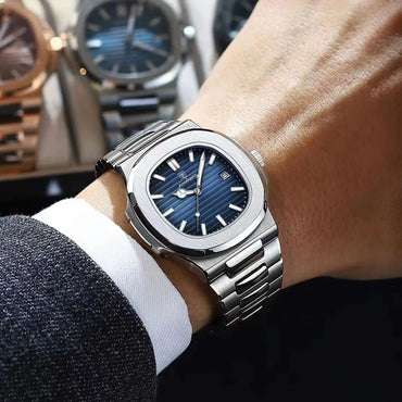 POEDAGAR Luxury Square Men Wristwatch Waterproof Stainless Steel Luminous Date Male Clock Sports Business Quartz Watches For Men