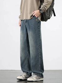 Spring Autumn American Retro Straight Jeans Men Streetwear Korean Fashion Loose Baggy Wide Leg Denim Pants Male Casual Trousers