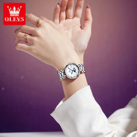 OLEVS 5573 Original Ladies Quartz Watch Diamond Scale Calendar Stainless Steel Waterproof Elegant Dress Wristwatch for Women
