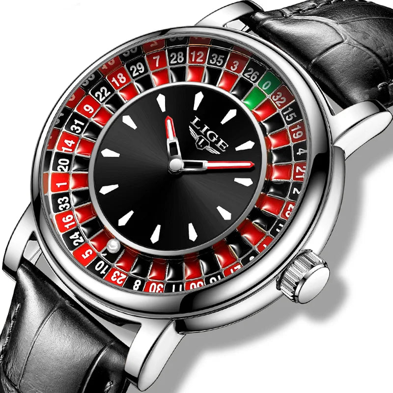 LIGE Fashion Men Watch Rotating Dial Las Vegas Roulette Desktop Theme Watch Men Waterproof Luminous Clock Watches Creative Clock
