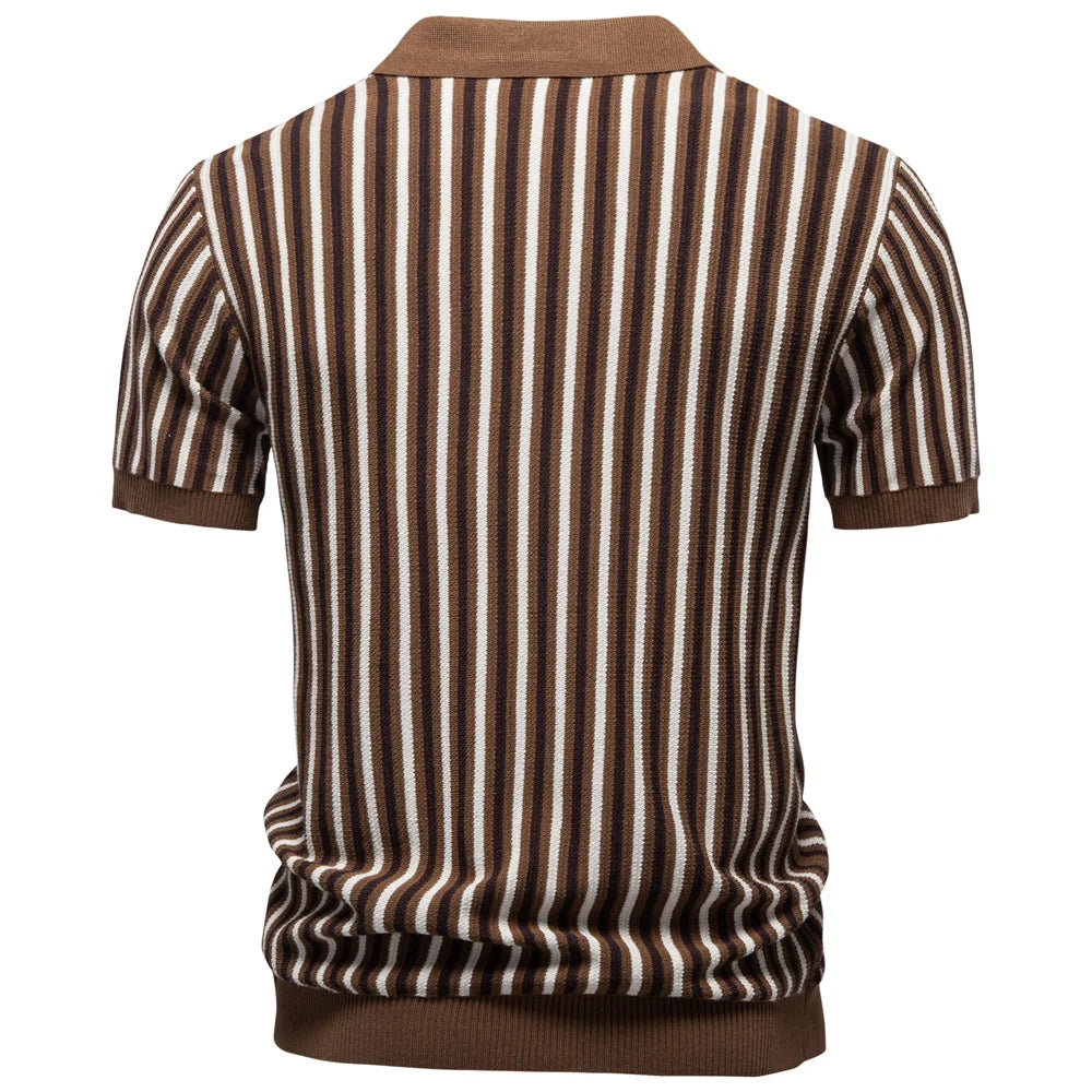 Summer Men's Polo Shirts 2026 Stripe Design Ice Silk Short Sleeve Cool Touch Breathable Casual Outdoor Polo Shirt for Men