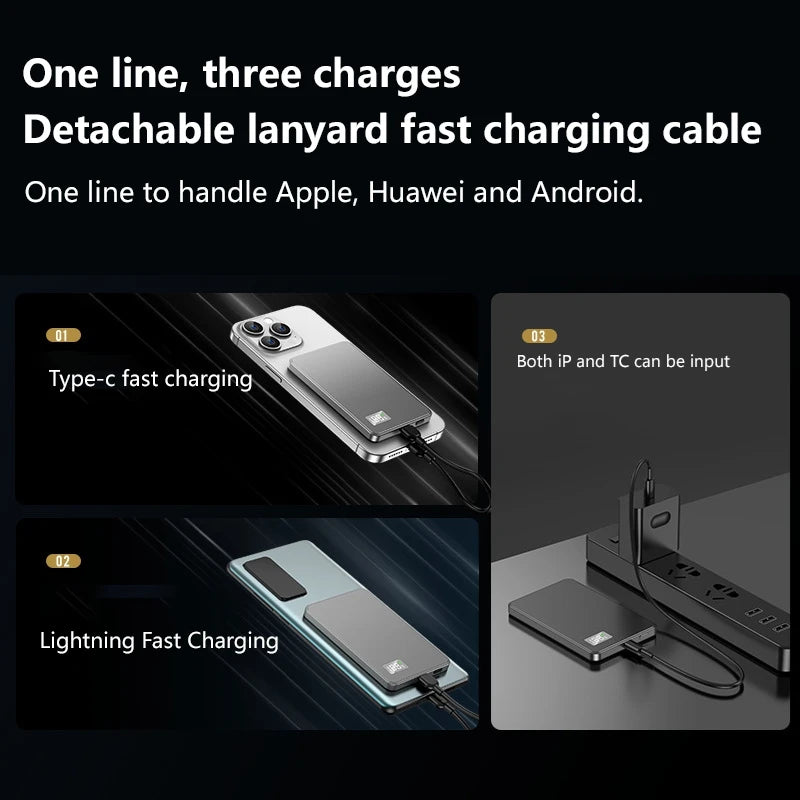 Lenovo Ultra-thin 500000mAh Mobile Power Bank For MagSafe Magnetic Wireless Fast Charge Portable LED Display For iPhone Xiaomi