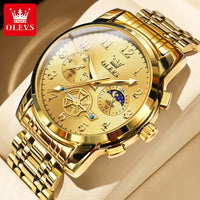 OLEVS 2900 Moon Phase Watch Men Stainless Steel Waterpoof Luminous  Fashion Skeleton Chronograph Quartz Wrist Watch for Men NEW