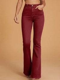 High-Waisted Black Flared Jeans for Women, Stretch Denim, Full-Length