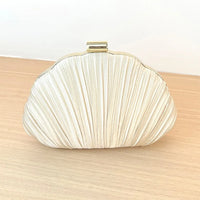 Minimalist Champagne Pleated Shell Clutch, Chic Evening Crossbody Purse with Gold Chain for Women Wedding Formal Shoulder Bags