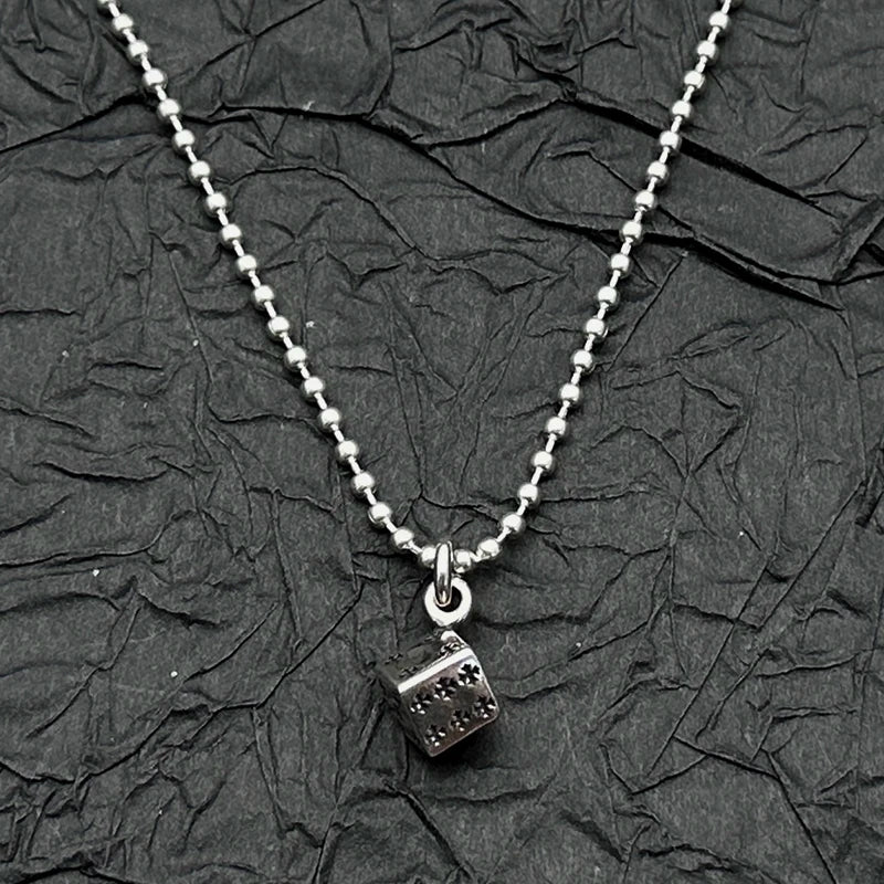 2026 New Model S925 Sterling Silver Retro Old Ring Dice Pendant Necklace European and American Men and Women Niche