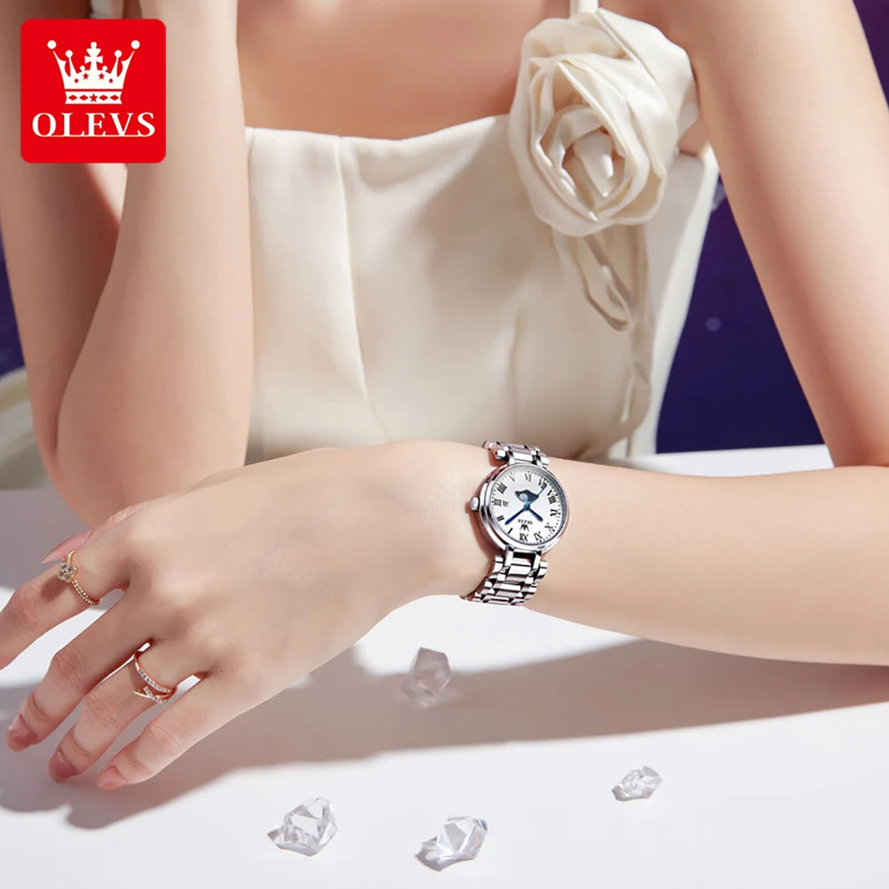 OLEVS 5573 Original Ladies Quartz Watch Diamond Scale Calendar Stainless Steel Waterproof Elegant Dress Wristwatch for Women