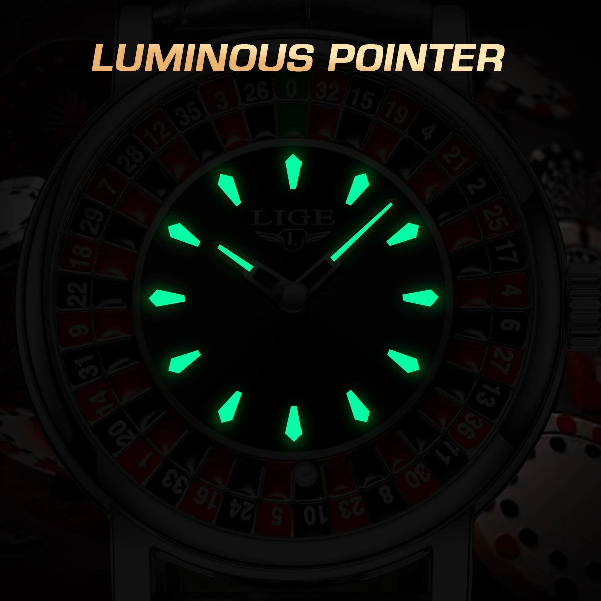 LIGE Fashion Men Watch Rotating Dial Las Vegas Roulette Desktop Theme Watch Men Waterproof Luminous Clock Watches Creative Clock