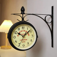 Retro Double Sided Metal Clock With Bracket Durable Wall Clock Garden Train Station Outside Decoration High Quality Home Decor