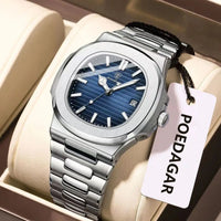 POEDAGAR Luxury Square Men Wristwatch Waterproof Stainless Steel Luminous Date Male Clock Sports Business Quartz Watches For Men