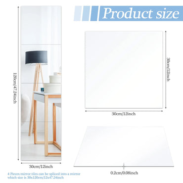 4/8PCs 30x30 Self-adhesive Mirror Stickers Flexible Thicken DIY Art Mirrors Acrylic Wall Decorations for Door Wardrobe Bathroom