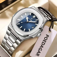 POEDAGAR Luxury Square Men Wristwatch Waterproof Stainless Steel Luminous Date Male Clock Sports Business Quartz Watches For Men