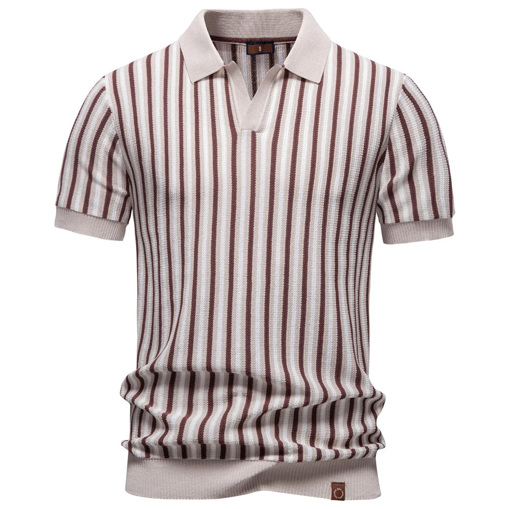 Summer Men's Polo Shirts 2026 Stripe Design Ice Silk Short Sleeve Cool Touch Breathable Casual Outdoor Polo Shirt for Men