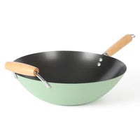 Carbon Steel Wok Nonstick 14 Inch Cooking Pan Dishwasher Safe Suitable All Stovetops Induction Gas Electric Even Heat