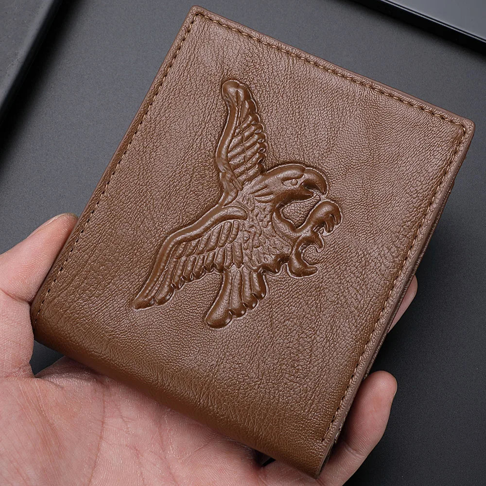 Men's Wallet PU Leather 3D Embossed Eagle Pattern with Multiple Card Slots Credit Card Holder with Coin Pocket