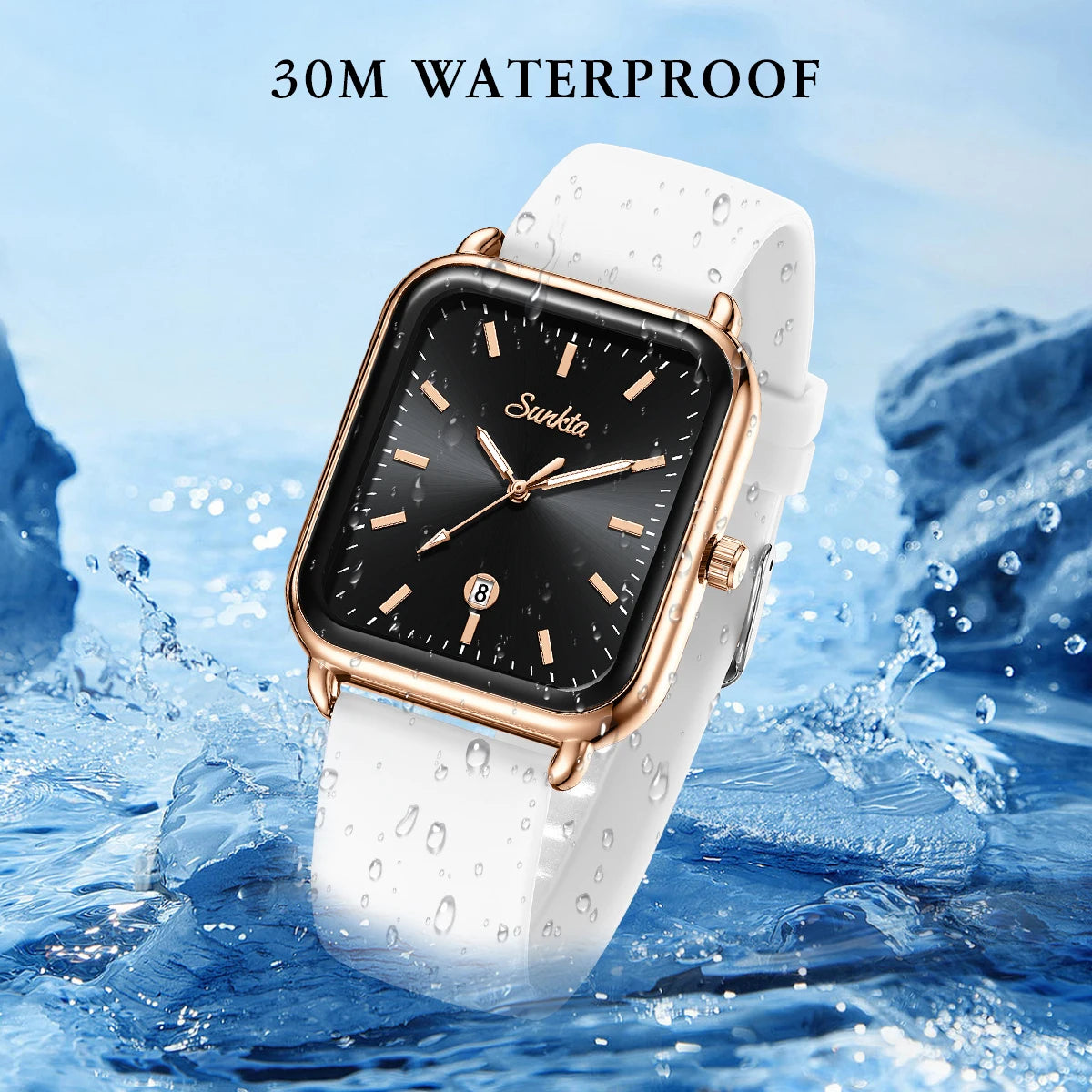 Sunkta Fashion Elegant Woman Watch Luxury Retro Calendar Silicone Belt Casual Sport Waterproof Simple Quartz Watches Ladies Gift