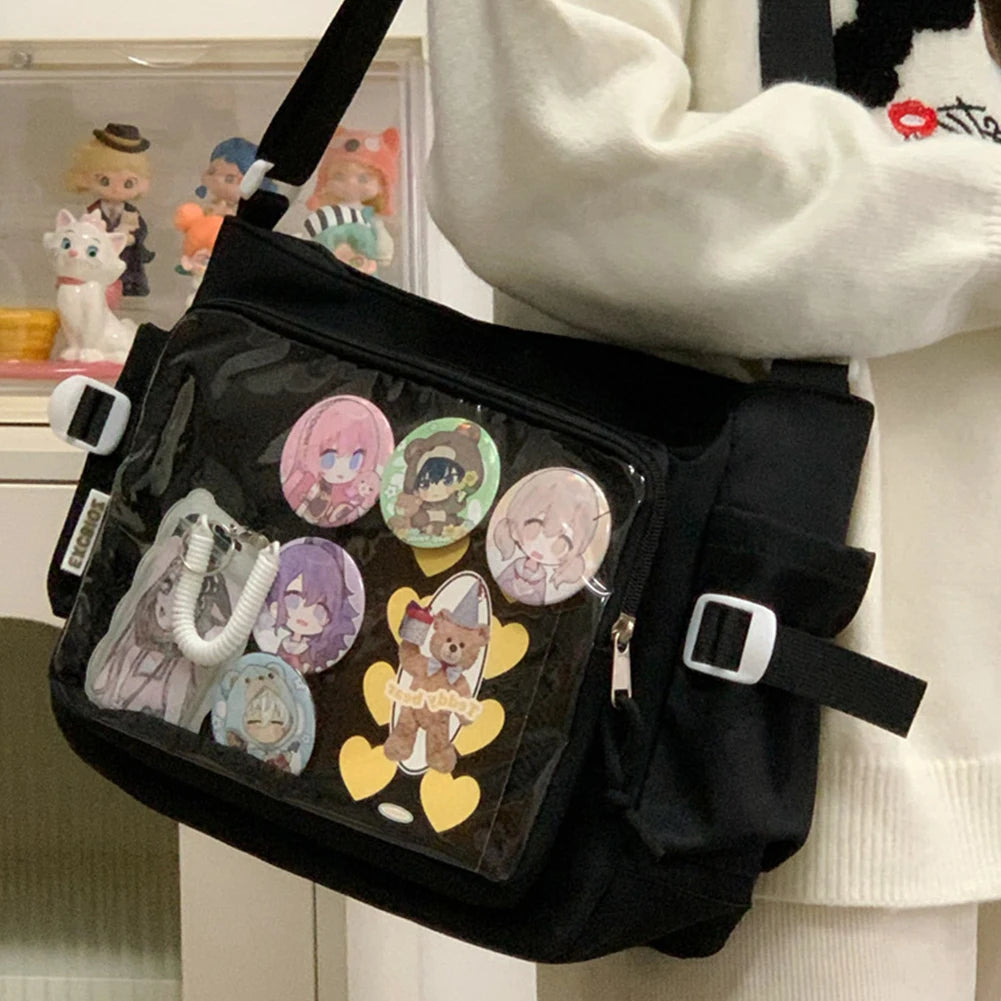 Women Ita Bag Fashion Shoulder Bag with Clear Window Simple Tote Bag Adjustable Strap Stylish Crossbody Bag Trendy Outdoor Bag