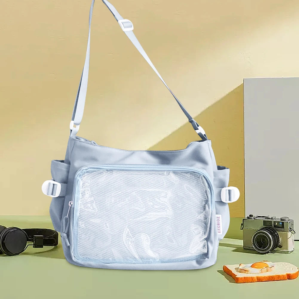 Women Ita Bag Fashion Shoulder Bag with Clear Window Simple Tote Bag Adjustable Strap Stylish Crossbody Bag Trendy Outdoor Bag
