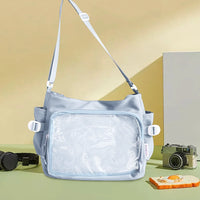 Women Ita Bag Fashion Shoulder Bag with Clear Window Simple Tote Bag Adjustable Strap Stylish Crossbody Bag Trendy Outdoor Bag