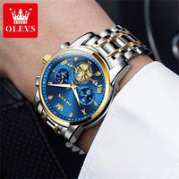 OLEVS 2856 Men's Watches Classic Multifunctional Fltwheel Chronograph Original Quartz Wristwatch Moon Phase 24 Hour Waterproof