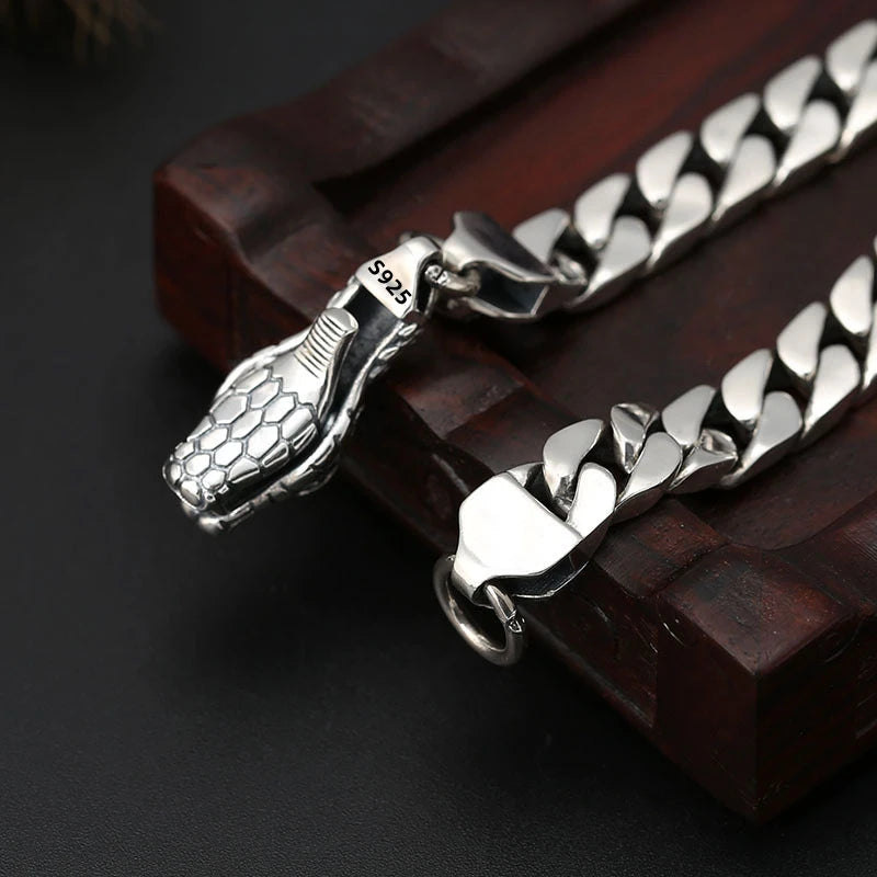 Factory Price S925 Sterling Silver Snake-Head Trendy and Fashionable Retro Punk Python Bracelet Jewelry Couples Gift