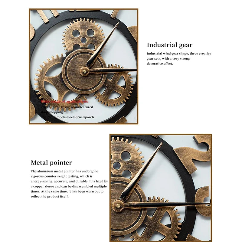 1PC 30/35/40CM Industrial Gear Wall Clock Moving Gear Clock Rustic Gear Wall Clock Industrial Decor Clock for House Warming Gift