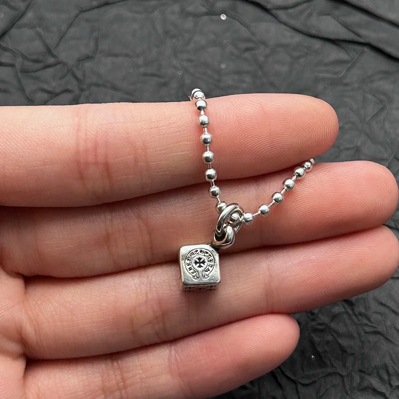 2026 New Model S925 Sterling Silver Retro Old Ring Dice Pendant Necklace European and American Men and Women Niche