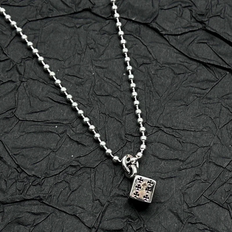 2026 New Model S925 Sterling Silver Retro Old Ring Dice Pendant Necklace European and American Men and Women Niche
