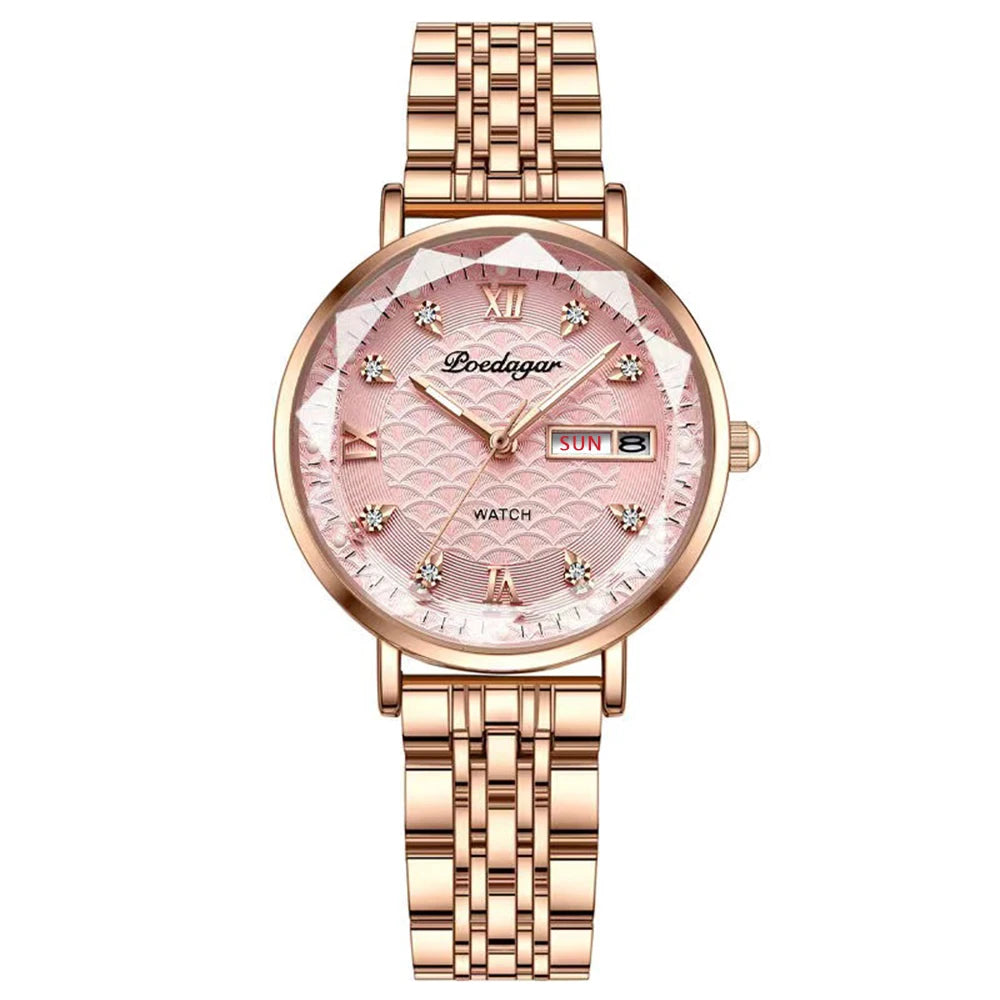 POEDAGAR High Quality Women Watch Stainless Steel Exquisite Wristwatch Bracelet Waterproof Luminous Elegant Ladies Watches Reloj