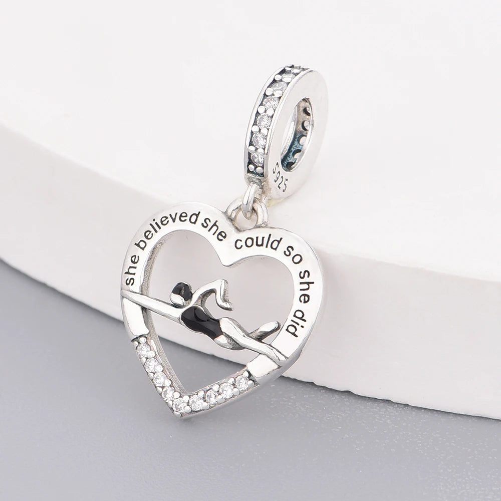 Fit Original Charm Bracelet 925 Sterling Silver Swimming Symbol She Believed She Could So She Did Bead For Making Women Berloque